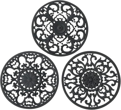 Extra Thick Silicone Trivet Mat for Hot Dishes, Hot Pots and Pans, Pot Holder, Hot Pad to Portect Your Table and Countertop, Kitchen Decor and Accessories,Black,Set of 3