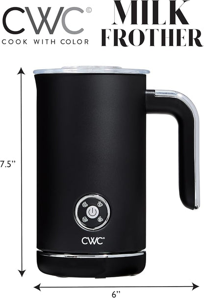 COOK WITH COLOR 4-in-1 Electric Milk Steamer and Frother - 2-Minute Heating and Frothing, Hot and Cold Foam Maker for Coffee, Latte, Cappuccino, Macchiato, Milk Warmer, Auto Shut Off, Black