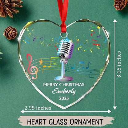 Personalized Micro Recording Glass Christmas Ornament, Customized Year Text Name Singer Singing Microphone Keepsake Ornaments Gift for Women Men Friends Besties, Vocalist Music Xmas Ornament Gifts