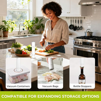 Handheld Vacuum Sealer for Food, Compact Portable Food Saver Pump with 20 BPA‑Free Reusable Vacuum Bags Type-C Rechargeable, Ideal for Sous Vide, Meal Prep, Leftovers & Freezer Storage