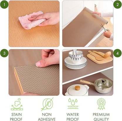 EVALAND 17.7" x 33 FT Non-Slip Shelf Liner, Non-Adhesive, BPA-Free, Waterproof Pantry Liner for Shelves, Easy to Cut, Oil-Proof Shelf Liners for Kitchen, Cabinets, Drawers, Refrigerator, Beige