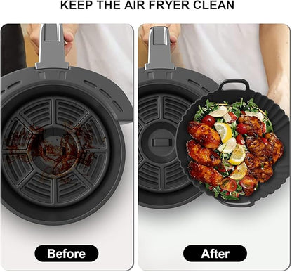 Round Silicone Air Fryer Liners 3Pack, Ninja AF101 & AF161 Silicone Liners for 4-5.3QT, Reusable Air Fryer Accessories Food Grade Liners, Compatible with Ninja, COSORI, Tefal, Bear, Chefman