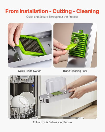 VEVOR Vegetable Chopper, Food Veggie Cutter with 3 Stainless Steel Blades, Onion Slicer with Container, Salad Potato Dicer Kitchen Gadgets & Essentials Home Appliances Tools for Easy DIY, Silver