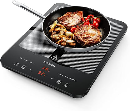 Portable Induction Cooktop, 1°C Precision Control, Dual Temp Display, 1L Boils in 4 Mins, Ultra-Slim 26mm Burner, 6 Cooking Modes, 3-Hour Timer, Glass Surface, for Magnetic Cookware Only