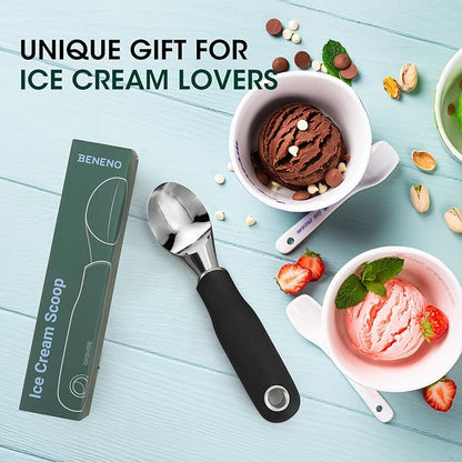 Beneno Heavy Duty Ice Cream Scoop - Upgraded Anti-Fracture Design, Comfortable Grip Long Handle, Effortless Scooping & Dishwasher Safe, Black