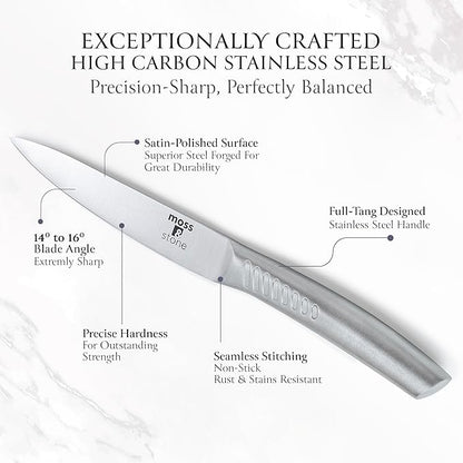 Moss & Stone Professional Kitchen Knife Chef Set, 6 Pcs Small Knife Set With Block, Premium Kitchen Knife Set Stainless Steel, Scratch Resistant & Rust Proof, Knife Block With Sharp Cooking Knives.