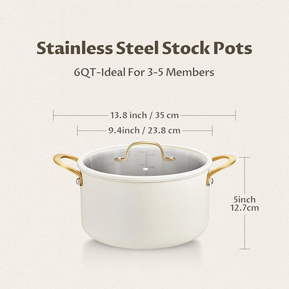 BEZIA 6 QT Stainless Steel Stockpot with Lid, Casserole with Lid, Soup Pot with Sturdy Handle, Even Heat Distribution, Induction Cooking Pot for All Stoves, Ideal for Soups & Stews