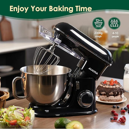 Aucma Stand Mixer,8.5QT 900W Tilt-Head, Large Capacity Kitchen Electric Mixer with Dough Hook, Wire Whip & Beater (Black, 8.5QT)