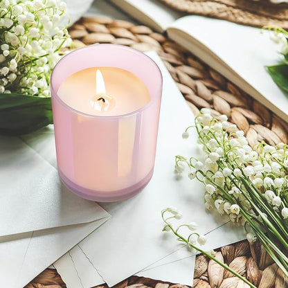 Thick Candle Jars for Making Candles 12 Pcs, 14 OZ Empty Jars with Wood Lids for Candle Making, Sample Container, Glitter Pink