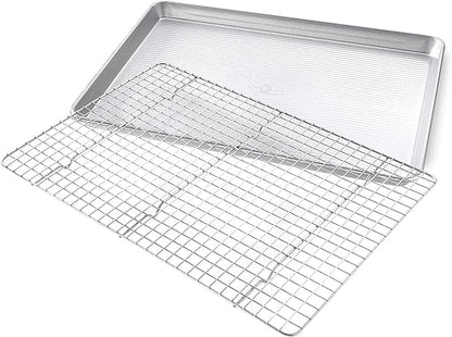 USA Pan 1607CR Bakeware Extra Large Sheet Baking Pan and Bakeable Nonstick Cooling Rack Set, XL, Metal