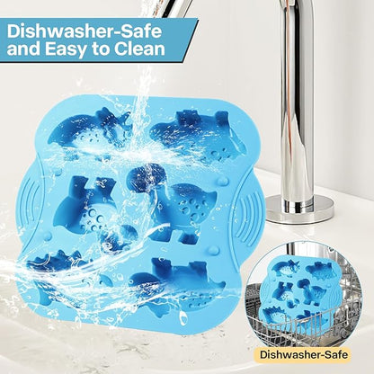2-Pack Silicone Dinosaur Molds with Lids, Multi-Purpose Jello Molds for Kids, Dinosaur Silicone Mold for Chocolate, Baking & Crafting Tool for Cake, Candy, Jello, Ice Cubes - Blue