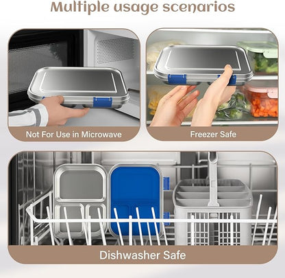 Stainless Steel Bento Box Kids, 3 Compartments Leak Proof Metal Bento Lunch Box, 304 Stainless Steel Bento Lunch Containers for School and Office,Dishwasher Safe, BPA-Free-Blue
