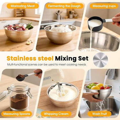 Lord Eagle 5-Speed Hand Mixer Electric Heldhand With Bowls Set, 300W Compact Mixer for Baking, Stainless Steel Mxing Bowl Measuring Cups Spoons
