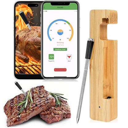 Wireless Meat Thermometer Digital, Long Range Bluetooth 5.2 with App Control, Compatible with iOS & Android, IP68 Waterproof, Fast Charging & Magnetic Smart Food Thermometer for Oven Grill BBQ Smoker