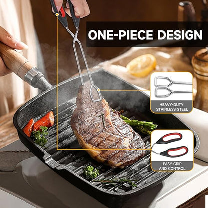 Tongs for Cooking, Set of 2 Heat Resistant Stainless Steel 10-Inch and 12-Inch Kitchen Scissor Tongs for BBQ, Food, Salad