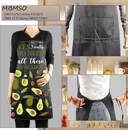 MBMSO Funny Avocado Apron Avocado Cooking Kitchen Aprons with Pockets Waterproof Apron for Chef Grilling BBQ Baking