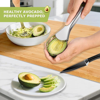 Avocado Slicer Tool,Stainless Steel Avocado Cutter Tool Set,Contains Avocado Knife,Avocado Masher and Fruit Knife,Used for Avacado Cutting and Peeling,is the Essential Masher Kitchen Tool.