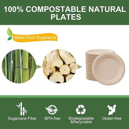 WELLIFE 7 Inch Paper Plates, 125-Pack Small Dessert Paper Plates Bulk, 100% Compostable Biodegradable Bagasse, Eco-Friendly Disposable Plate for Dessert,BBQ,Picnic,Party (BPI Certified,Microwaveable)