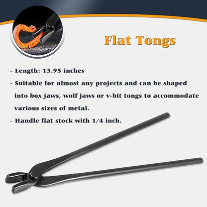 Blacksmith Tongs Knife Making Tongs Set V-Bit Blade Tongs, Flat Tongs, Blade Tongs, Wolf Jaw Tongs, Assembled Blacksmithing Bladesmith Steel Forge Tongs (4PCS)