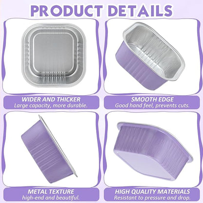 Aoriher 150 Pieces 10 oz Mini Cake Pans with Lids Aluminum Foil Baking Cups Square Disposable 4" x 4" Large Cupcake Cups Baking Tins for Kitchen Brownie Pudding Desserts Holders(Taro Purple)