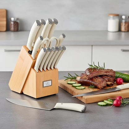 Newly Updated Sharp Chef Knife Set,High Carbon Stainless Steel Forged,Kitchen Knife Set Ergonomic Handle,Hundreds of Years of Masterful Craftsmanship(15PCS,Ivory)
