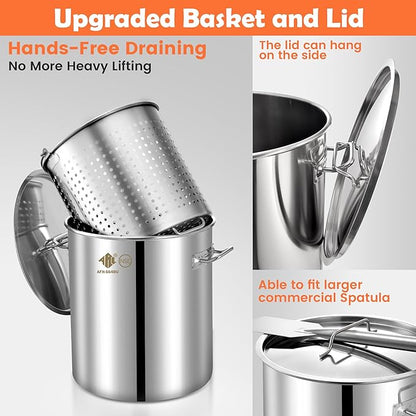 ARC 100 QT Large Crawfish Seafood Boil Pot with Basket and 2 Brown-paper Table Covers, Stainless Steel Stock Pot with Strainer, Outdoor Cooking Pot for Lobster, Crab, and Shrimp, 24 Gallon Pot