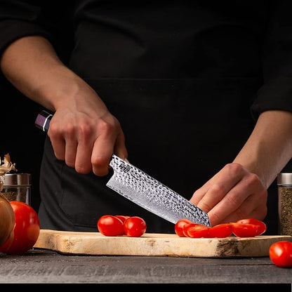 FINDKING Eternity Series Japanese Kiritsuke Knife with ABS sheath, Multi-Purpose Gyuto Chef knife, 9Cr18MoV Damascus Steel Blade, Resin Octagonal Handle, for Meat, Fruits, Vegetables,9 Inches