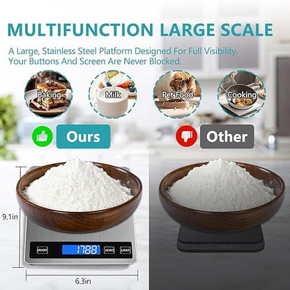 Food Scale, 33lb Digital Kitchen Scale, 1g/0.1oz Precision for Baking, Cooking, Meal Prep, Postage | Rechargeable Type-C, Tare Function, LCD Display Stainless Steel and Tempered Glass