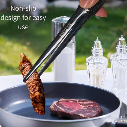 Premium Black Cooking Tongs - 304 Stainless Steel, Comfortable Grip, Non-Slip Design, High Heat Resistant - Ideal for Home, Kitchen, Barbecue & Frying Steak (black, 9 ＋12Inch)