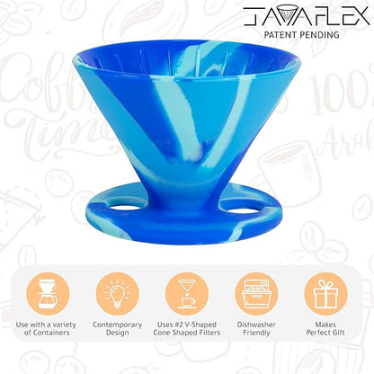 The Original JavaFlex Premium Foldable Silicone Pour Over Coffee Maker and Storage Pouch. Uses #2 V60 Cone Coffee Filters