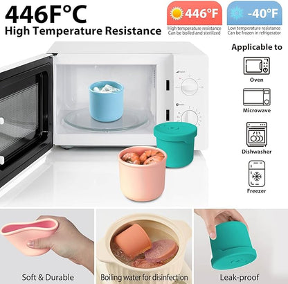 4 Pack 8.5 oz Silicone Food Storage Containers with Lids, 1-Cup Reusable Snack Fruits Containers Cups, Leak Proof Soup Freezer Molds Small Lunch Box BPA Free for Kids Baby Daycare School Travel