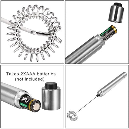 Milk Frother Handheld Electric Milk Foamer Portable Mini Mixer Machine Stainless Steel Touch Handheld Espresso Mixer Battery Operated Frother Coffee Stirrer Maker for Hot Chocolate Coffee