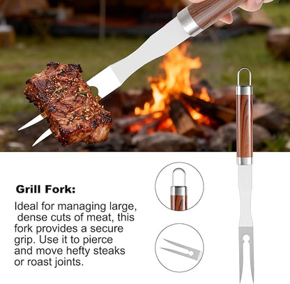 Grilling Accessories Set Large Spatula Fork Cleaning Brush Food Tongs Durable Stainless Steel BBQ Grill Tools with Extra Thick Storage Case BBQ Accessories Grill Set