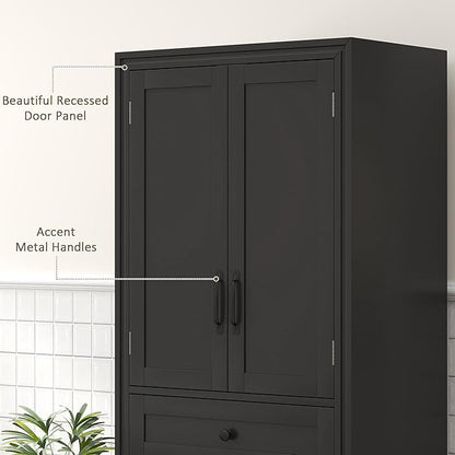 HOMCOM 67" Tall Freestanding Kitchen Pantry Cabinet, 4-Door Storage Cabinet with Drawer and Adjustable Shelves for Dining Room, Black