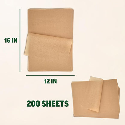Zenlogy Parchment Paper Sheets 12x16 (200 sheets) for Baking - Unbleached Chlorine-free High Heat Non-Stick Pre-Cut Parchment Paper for Half Sheet Pans