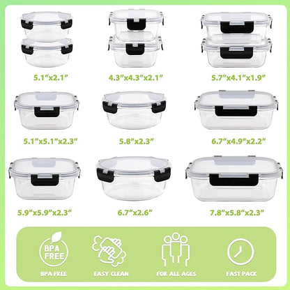 kakw12 Packs Glass Food Storage Containers,Glass Meal Prep Container for Lunch,can be used in the Microwave, Oven, Freezer and Dishwasher,with Upgraded Snap Locking Lids. (12 Packs)