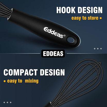 Mini Silicone Whisk, Small Silicone Whisk 7+9in, BPA free Non Scratch Coated Protect your Ceramic Pots and Pan.Perfect for Whisking, Beating, Mixing.Black