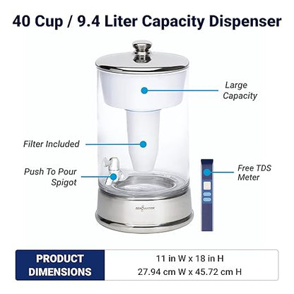 ZeroWater 40-Cup Ready-Pour 5-Stage Round Glass Water Filter Dispenser with 5-Stage 0 TDS Water Filter – IAPMO Certified to Reduce Lead, Chromium, and PFOA/PFOS