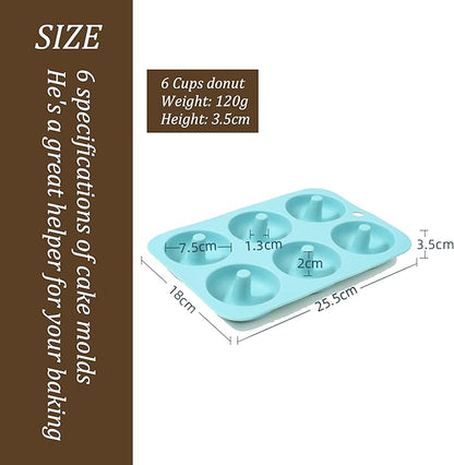 Thickened Silicone Bundt Cake Pan and Moldes Para Gelatinas, Heavy Duty Cake Mold for Baking, BPA Free, Mint Green (Donut 6-Cups / 1Pcs)