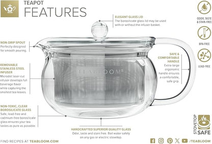 Teabloom Kyoto 2-in-1 Tea Kettle and Tea Maker – Glass Teapot with Removable Loose Tea Filter – Tea Connoisseur's Choice
