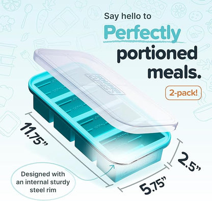 Souper Cubes 1 Cup Silicone Soup Freezer Molds with Lids - Soup Cubes with Steel Reinforced Rim - Perfect for Freezing Broth, Rice, Individual Portions, Meal Prepping and More - Aqua - 2-Pack