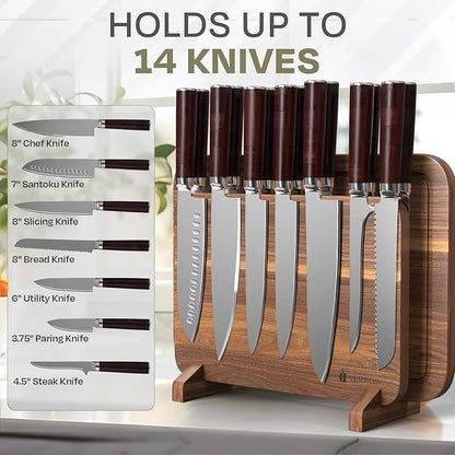 Magnetic Knife Block with Acacia Wood Cutting Board - Extra Large 15.5x10.5x0.75In Magnetic Knife Block Set with Chopping Board Knife Holder Charcuterie Display Storage Organizer for Kitchen Counter