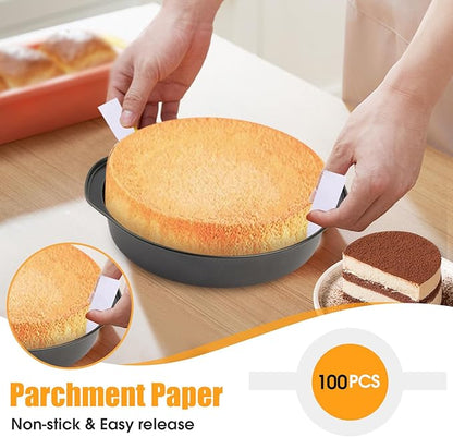 6 Inch Cake Pan - 3PCS Nonstick Round Cake Pans with 100 PCS Parchment Paper, Carbon Steel Smash Cake Baking Pans with Handle, Dishwasher Safe
