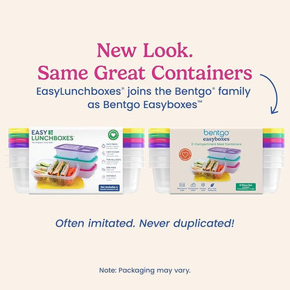 Bentgo Easyboxes - Original Stackable Lunch Boxes - Reusable 3-Compartment Food Containers for Kids and Adults - Bento Lunch Box for Meal Prep, School, & Work - BPA Free, Set of 4 (Brights)