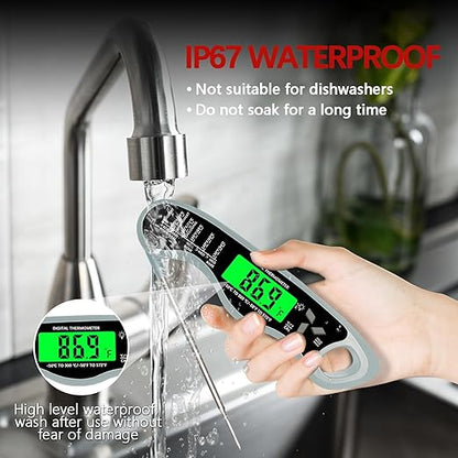 Meat Thermometer Digital，IP67 Waterproof Cooking Thermometer with Backlight, Calibration & Hold Function，Food Thermometer for Cooking,Outdoor Grilling，Suitable as Stocking Stuffers for Men