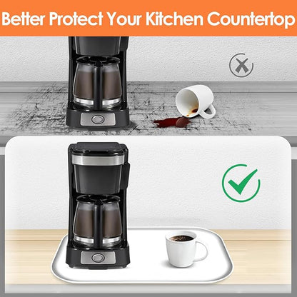 Silicone Coffee Maker Mat with Lip, 17.4'' x 10.6'' Heavy Duty Coffee Maker Mat for Countertops, Coffee Tray Fit Under Coffee Machine Appliance Automatic Machines Espresso Accessory, White