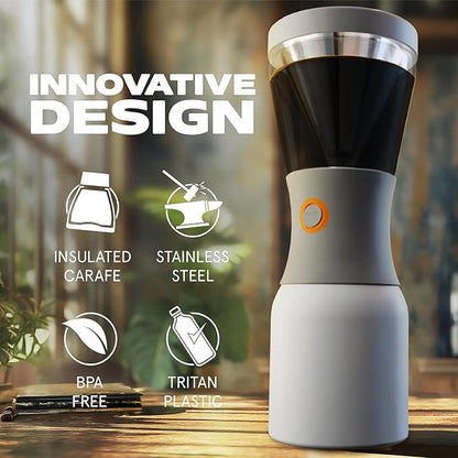 asobu Cold Brew Coffee Maker, Award-Winning 40oz Insulated Cold Brew Brewer with Portable Stainless Steel Carafe – No.1 Europe Coffee Fest Winner, Leakproof, BPA-Free, Keeps Cold 24H