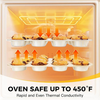 HONGBAKE Bakeware Sets, Baking Pans Set, Nonstick Oven Pan for Kitchen with Wider Grips, 10-Piece Including Rack, Cookie Sheet, Cake Pans, Loaf Pan, Muffin Pan, Pizza Pan -Cream