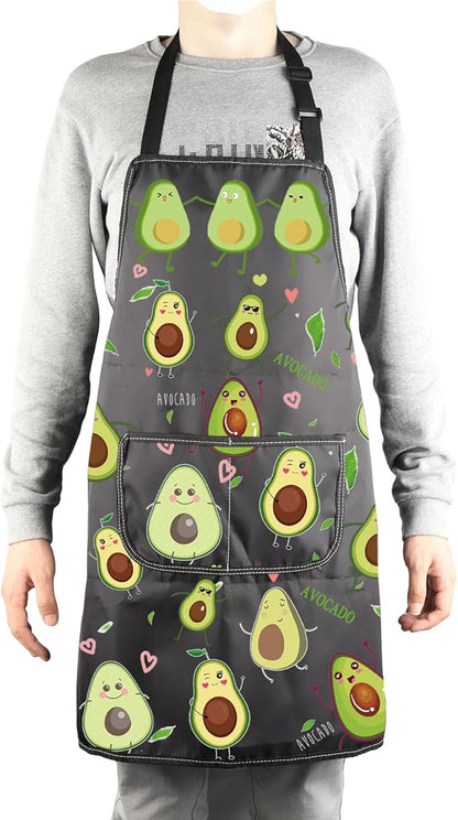 MBMSO Funny Avocado Apron Avocado Cooking Kitchen Aprons with Pockets Waterproof Apron for Chef Grilling BBQ Baking