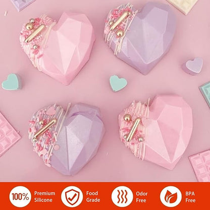 Heart Silicone Molds, AITRAI 2 Pack 3D Diamond Heart Chocolate Molds Soap Mold for Soap Making Silicone Cake Molds Mousse Mold, Gift for Birthday Wedding